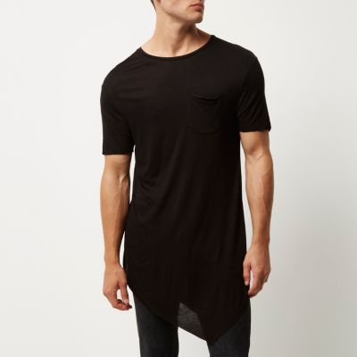 Black draped asymmetric longline t-shirt